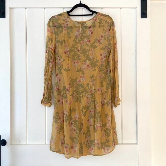 Sundance 100% Silk Yellow Long Sleeve Floral Boho Button Front Dress Size Small - Picture 9 of 13